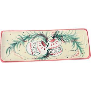 Gail Pittman Holiday Christmas Ornament Rectangular Red Green Tray Platter.